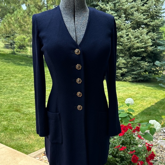 Elegant Navy St John Collection by Marie Gray Longline Blazer with Gold Buttons